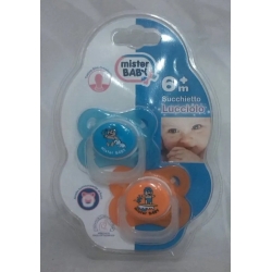 Pacifier Lucciolo Blue-Orange Rubber Teat Shape Slim 6M+ 2Pieces