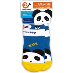 Calzofole Panda Toddler Non-Slip Socks (Blue/Black/White, 6-12 Months)