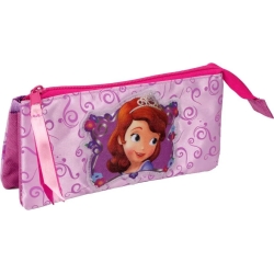 Girls Pencil Case Bag 2 zip 3 compartments Princess Sofia