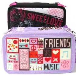 kordata triple pencil case girl friends - assorted colors