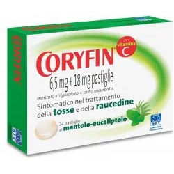 Coryfin with vitamin C tablets - treatment of sore throat menthol eucalyptol flavour - 24 candies