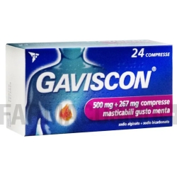 Gaviscon 500 mg + 267 mg - counteracts the occasional heartburn mint aroma 24 chewable tablets