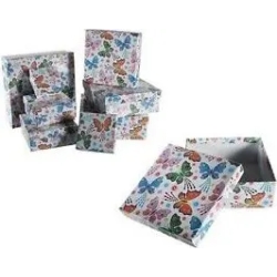 set 8 scatole regalo di cartone con farfalle e fiori decorati 225 x 225