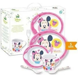 set pappa Baby Minnie Baby on Piatto Ciotola Tazza Cucchiaio e Forchetta Rosa