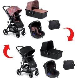 trio quantum 3 top zero - reversible fabric ethnic vs black - travel system + stroller + carrycot