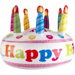 Happy Birthday Torta Gonfiabile Plastica Bianco 16x13x2.5cm