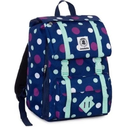 Splitting square school backpack blue polka dot