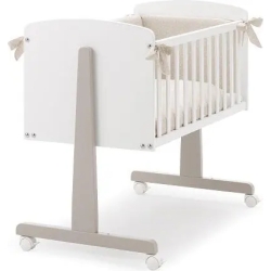 Ninna - Cradle in White - beige  Wood + Quilt Set