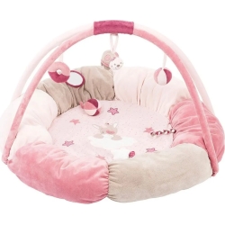 pink pouf rug with gym