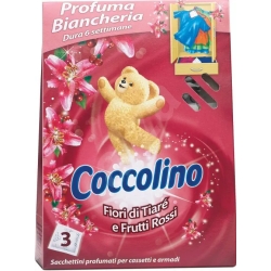 Profuma biancheria fiori di tiarè e frutti rossi - 3 sacchetti profumati per armadi e cassetti