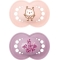 Original - 2 Soothers with silicone teat 6m + in assorted color feminine