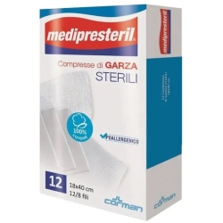 12 Sterile gauze compresses 12/8 fili 18x40 cm