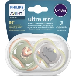 Ultra Air 6-18M - 2 silicone pacifiers - Lion/Hippo