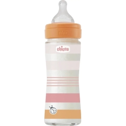 Wellness - slow flow glass feeding bottle 240 ml - Orange Girl