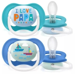 Ultra Air Happy 6-18 m - 2 silicone pacifiers - papa/boat