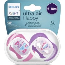 Ultra Air Happy 6-18 M - 2 silicone pacifiers - papa/Baloon