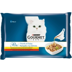 Gourmet Perle Trionfo Di Salsa Beef/Chicken Wet Cat Food 4X85G