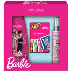 Kids - Barbie shower gel box set + scented water + Uno cards