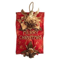 Red and gold outdoor door decoration with angel