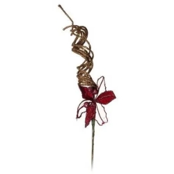Red and Gold Floral Pick Outdoor Christmas Decoration