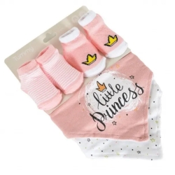 Baby Set - 2 Bibs + 2 Pairs Of Tummy Socks - Pink