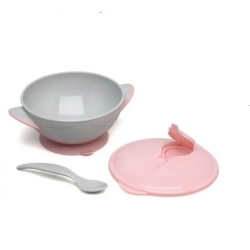 Baby food set - pink and gray bowl and spoon