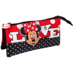 Girls Pencil Case Bag 2 zip 3 compartments Minnie Love