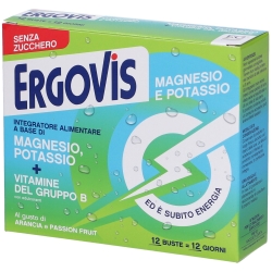 Ergovis Magnesium and Potassium + B Vitamins - Supplement for tiredness and muscle function 12 sachets