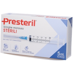Presteril - 10 Sterile Disposable Syringes of 5 ml
