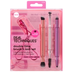 Double Time Brush + Lash Set - 3 Retractable Travel Brushes + Eyelash Curler