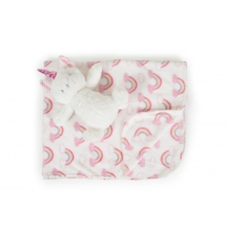Newborn Gift Set - Soft Fleece Blanket and Rainbow Unicorn Plush Toy