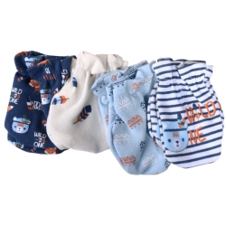Tibby - 4 Pairs of Blue Cotton Baby Gloves