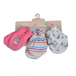 Kay - 3 Pairs of Pure Cotton Baby Gloves, Pink