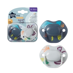 Fashion - 2 Orthodontic Silicone Pacifiers 18-36 Months - Assorted Colors