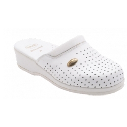 Scholl Clog Back Guard - PPE Comfort Anatomical Clog in Bycast Leather, White, Size 37