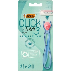 Click 3 Soleil Sensitive - Rechargeable razor for women, with recycled plastic handle + 2 refills