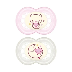 Original Night - 2 Orthodontic Silicone Pacifiers 6+ Months Pink