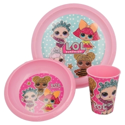 Baby Food Set with Flat Plate, Deep Plate and Pink Glass