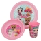 Baby Food Set with Flat Plate, Deep Plate and Pink Glass