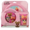 Baby Food Set with Flat Plate, Deep Plate and Pink Glass