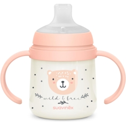 Suavinex Night&Day - Non-Spill Learning Cup with Fluorescent Pink Handles 6 Months+ 150 ml