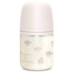 Suavinex Poetry - Glass Baby Bottle with Pink Silicone Teat 120 ml