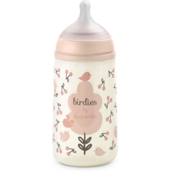 Suavinex Birdies - Baby Bottle with Silicone Teat Sx Pro Medium Flow Anti-Colic 3M+ Pink 270 ml