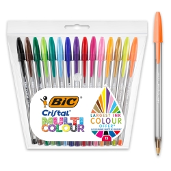 Cristal Multicolour - 15 Coloured Ballpoint Pens, 1.6mm Broad Tip