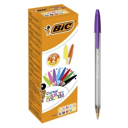 Cristal Multicolour - 20 Coloured Ballpoint Pens with 1.6 mm Broad Tip for School, University, Office