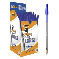 Cristal Large - 50 Blue Ballpoint Pens Broad Tip 1.6 mm