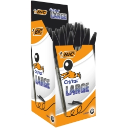 Cristal Large - 50 Black Ballpoint Pens, 1.6 mm Broad Tip