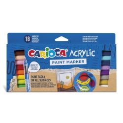 Paint Marker Acrylic - Set of 18 Brush Tip Markers, Water-Based, High Coverage, Multi-Surface