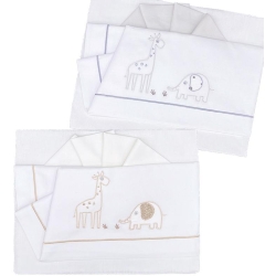 60-85 cm Evolutionary Crib Sheet Set with Elephant and Giraffe Embroidery 100x130 cm - Grey