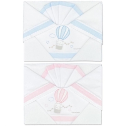 Maxi Crib Sheet Set with Teddy Bear and Hot Air Balloon Embroidery - Pink